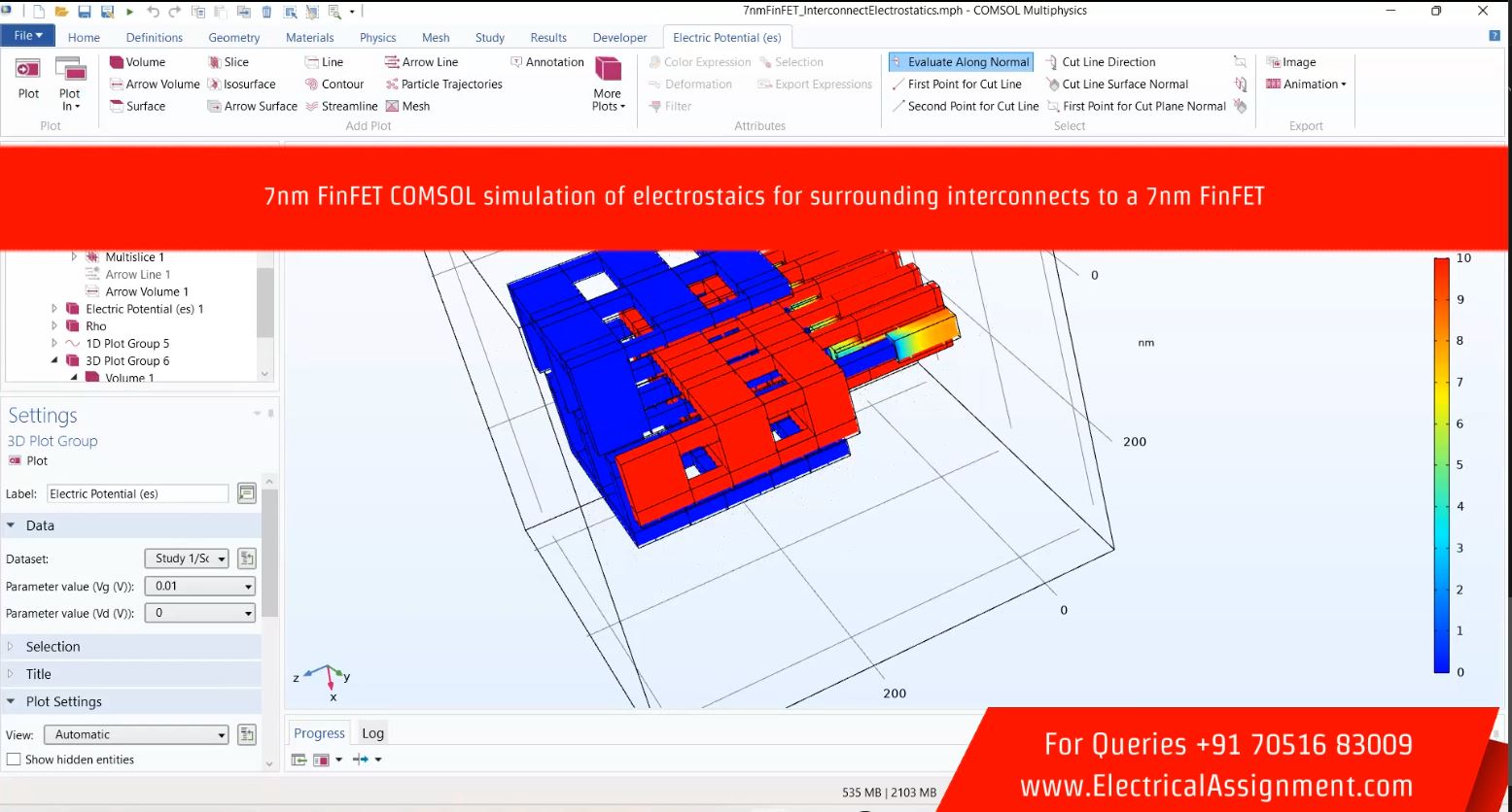 7nm FinFET COMSOL Simulation of Electrostatics for Surrounding Interconnects screenshot 3